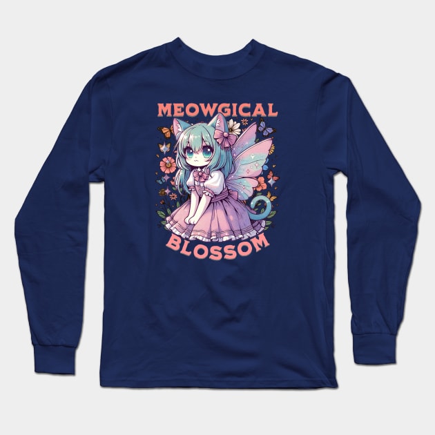 Meowgical Blossom – Enchanting Fairycore Cat Fantasy Long Sleeve T-Shirt by Conversion Threads